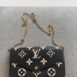 Louis Vuitton Black & Cream Monogram Chain Crossbody Wallet